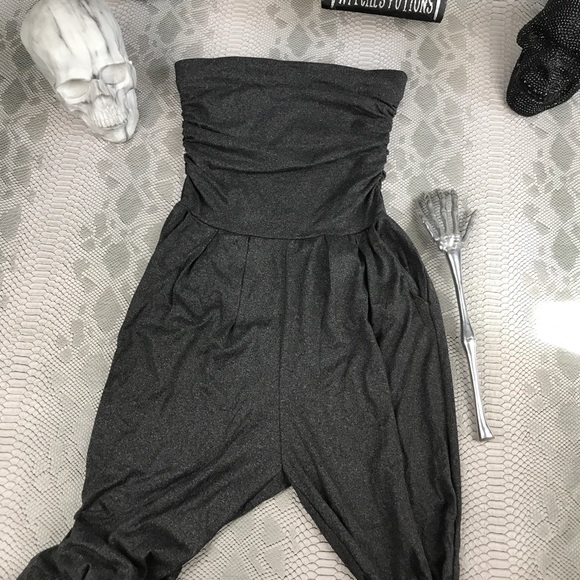 Pants - Charcoal grey strapless romper w pockets